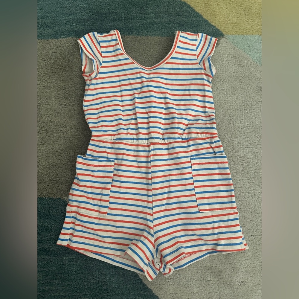 Alice + Ames Striped Kids Romper in Red and Blue